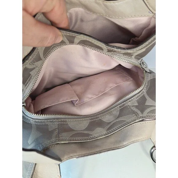 Coach Signature F20032 Biege Patchwork Leather INLD PWK HOBO Silvertone Hrdw - Picture 5 of 15